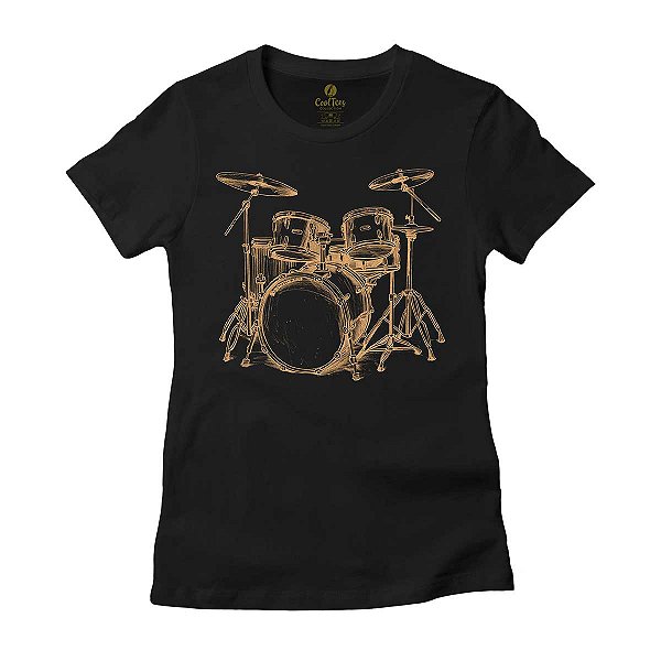 Camiseta Feminina Cool Tees Musica Rock Baterista e Esboço Bateria Criativo