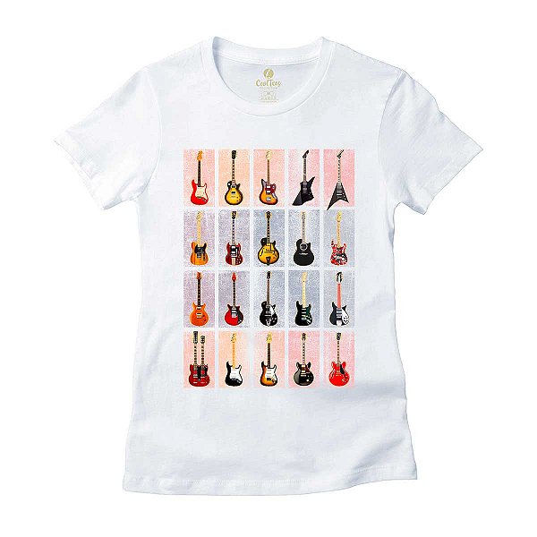 Camiseta Feminina Rock Cool Tees Guitarras Classicas