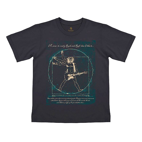 Camiseta Infantil Rock Cool Tees Guitarra Da Vinci Guitarristas