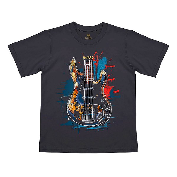 Camiseta Infantil Musica Cool Tees Rock Instrumentos Banda Baixo