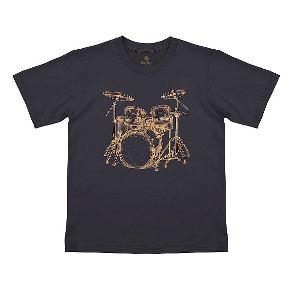 Camiseta Infantil Cool Tees Rock Baterista e Esboço Bateria