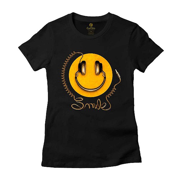 Camiseta Feminina Musica Cool Tees Emoji Smiley Face