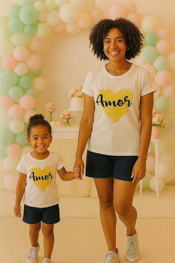 Kit Mãe e filha t-shirts branca Amor