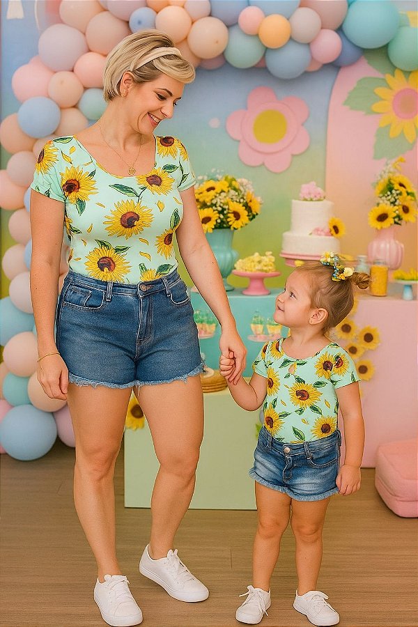 Kit Maiô/body Mãe e Filha Estampado Girassol