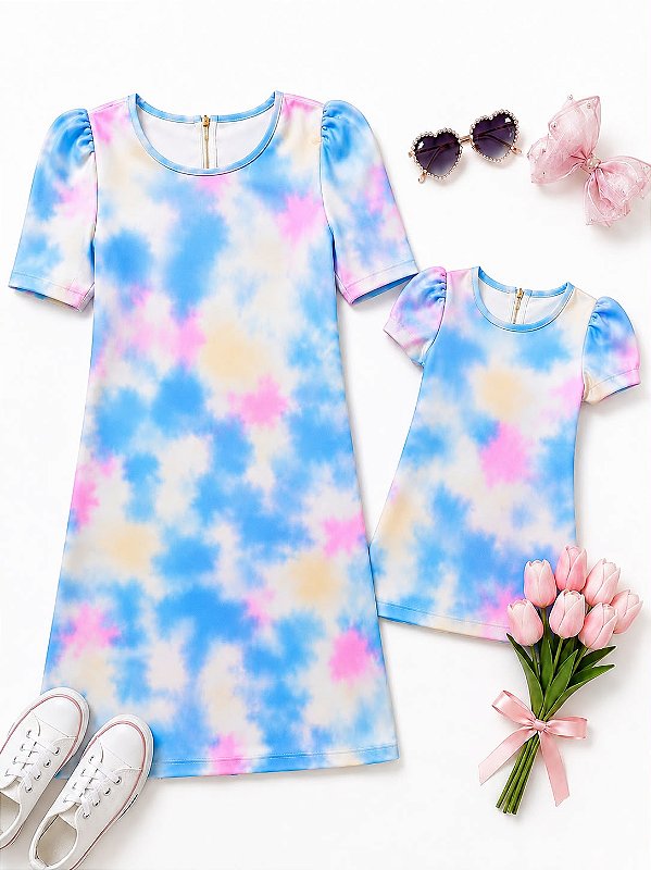 Kit Vestido Tal Mãe Tal Filha Tie Dye Colorido