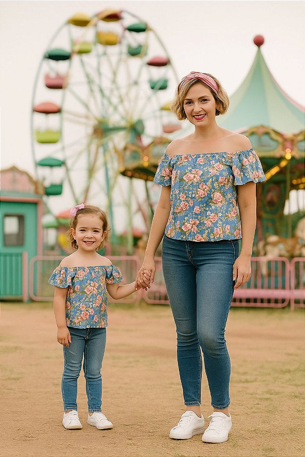 Kit Mãe e filha blusinha Ciganinha Azul