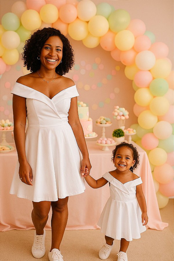 Kit Mãe e Filha Vestido Gabriela Branco