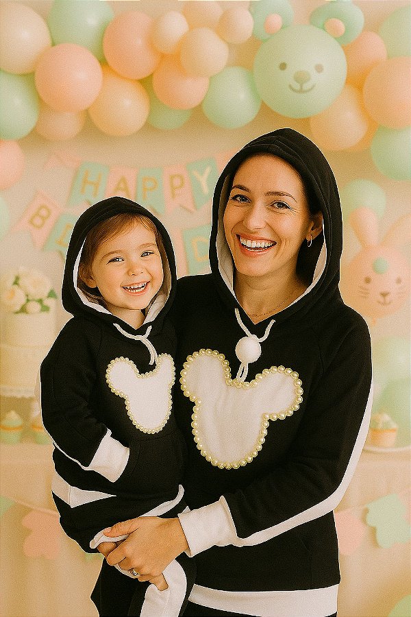 Kit Mãe e filha vestido moletom minnie preto