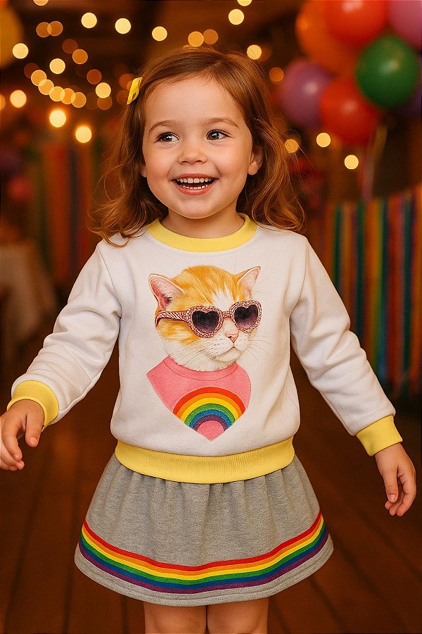 Conjunto Infantil Menina Gata Cinz/Ama