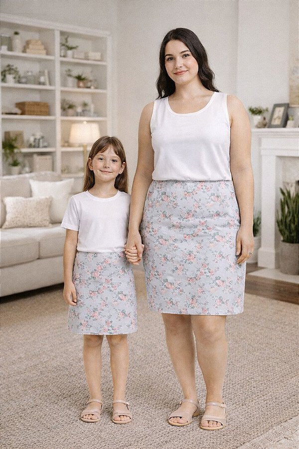Kit saia reta Mãe e Filha Rosas