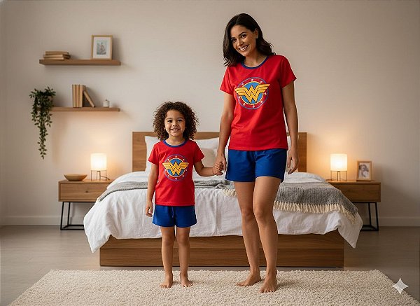 Kit Pijama Verão Mãe e Filha Mulher Maravilha