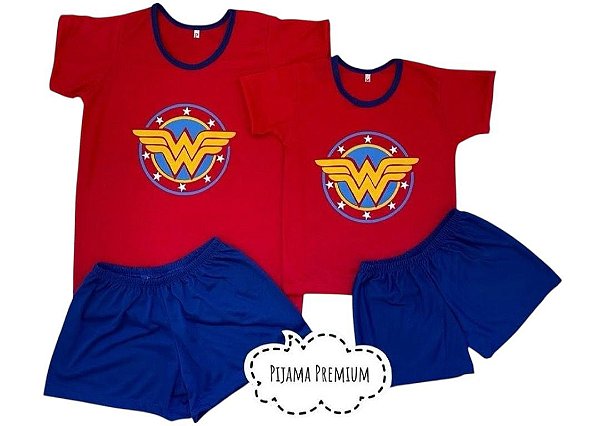 Pijama Infantil com Manga Curta Mulher Maravilha
