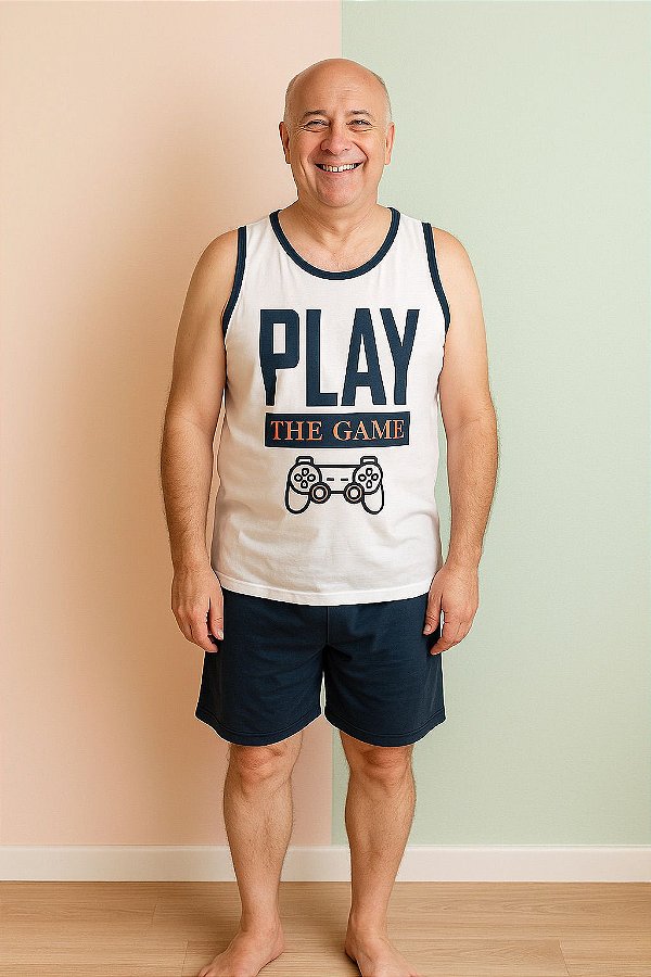 Pijama Adulto Masculino Regata Play Branco