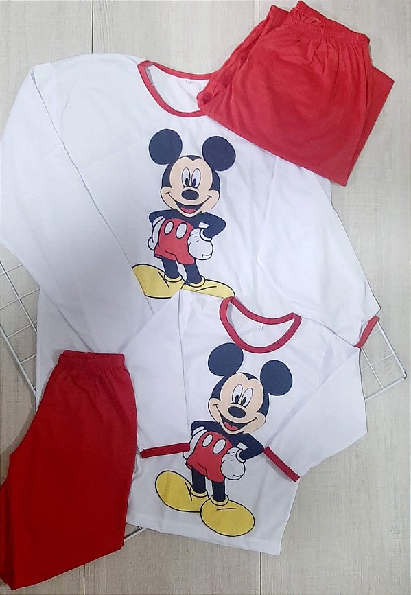 Pijama Adulto Masculino Inverno Mickey Vermelha