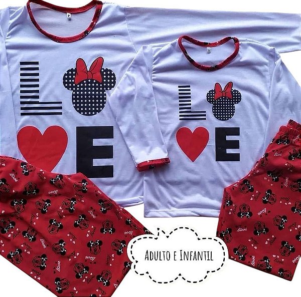 Kit Pijama Inverno Mãe e Filha Minnie Vermelho