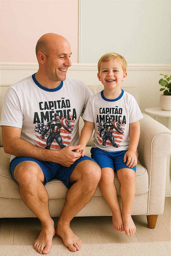 Kit Pijama Verão Pai e Filho Capitão América