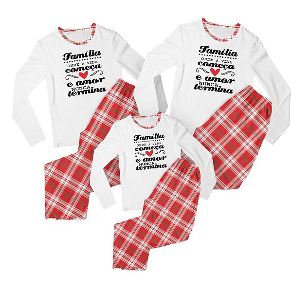 Kit Pijama Familia é amor vermelho Inverno