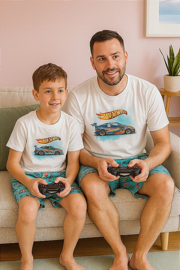 Kit Pijama Verão Pai e Filho Hot Weels 2 peças