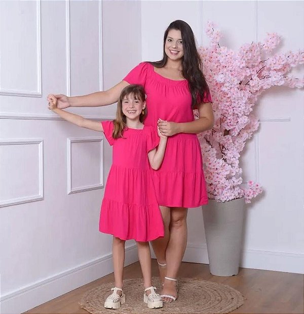 Kit Vestido Mãe e Filha Valentina Pink