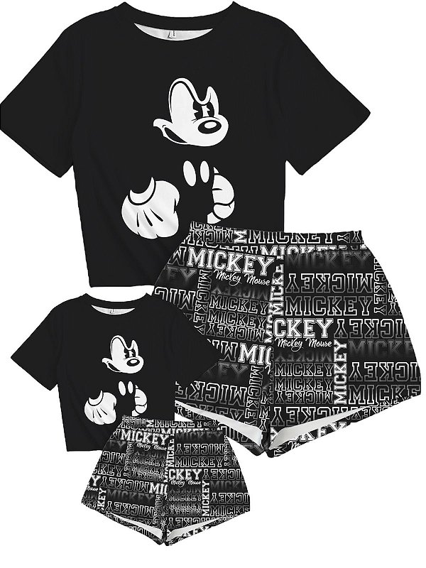 Kit Pijama Pai e filho Mickey Preto