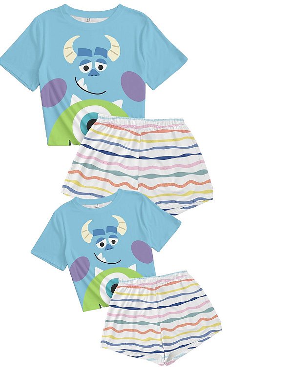 Kit Pijama Pai e filho Monstros Azul