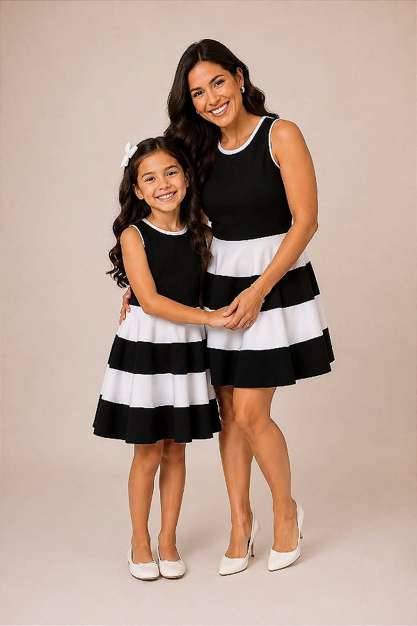 Vestido Mãe e Filha Preto e Branco | Tal Mãe Tal Filha
