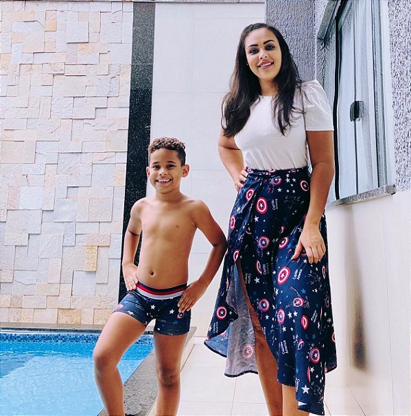 Kit Moda Praia Mãe e Filho – Saída de Praia Feminina + Sunga Infantil Estampa Combinando