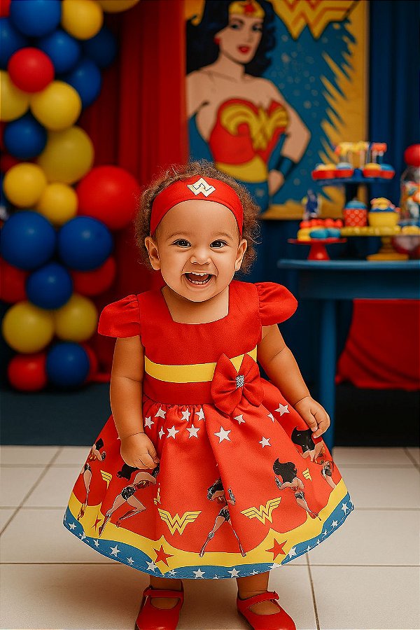 Vestido de Festa Infantil Mulher Maravilha