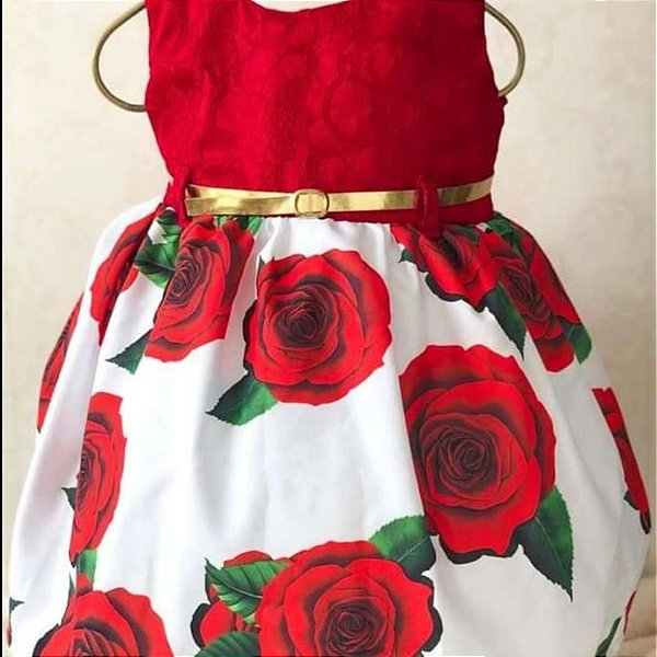 Vestido de Festa Infantil Vermelho Flores
