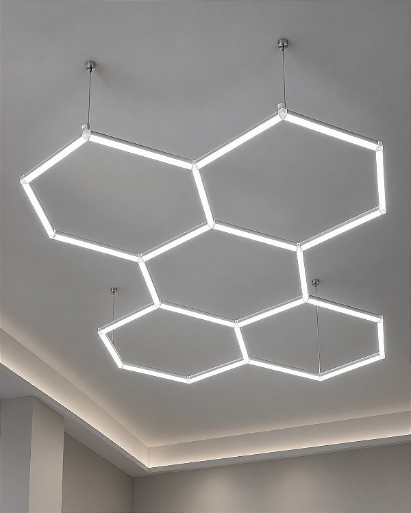 Kit Luminária LED Hexagonal Colmeia 2,60 × 1,40 m Branco Frio