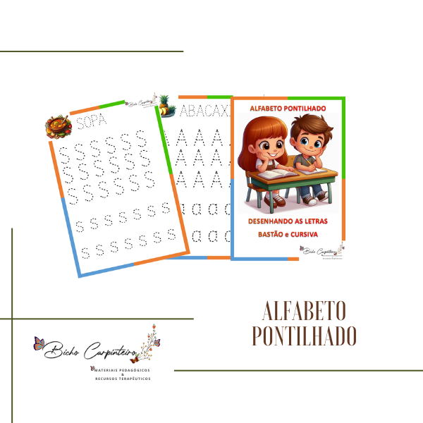 ALFABETO PONTILHADO DESENHANDO AS LETRAS BASTÃO e CURSIVA - PDF