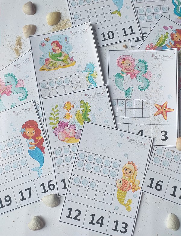 CARDS NÚMEROS X QUANTIDADE  0 a 20 : TEMA FUNDO DO MAR | ATIVIDADE MATEMÁTICA