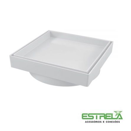 Estrela Ralo Invisivel Quadrado 10x10cm Cor: Branco Material: PVC - 1702