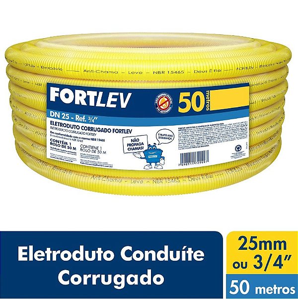 Fortlev Eletrica Eletroduto Corrugado Conduite Amarelo Dn 25x50m