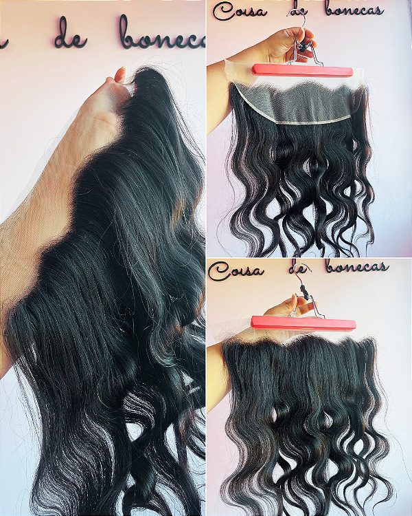 FRONTAL CLOSURE ORELHA A ORELHA CABELO HUMANO ONDULADA 55 cm