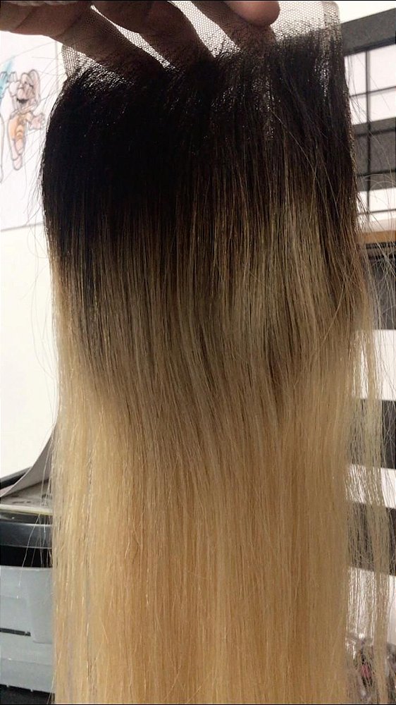 TOP CLOSURE CABELO HUMANO LISO  LOIRA ESFUMAÇADA / 45CM