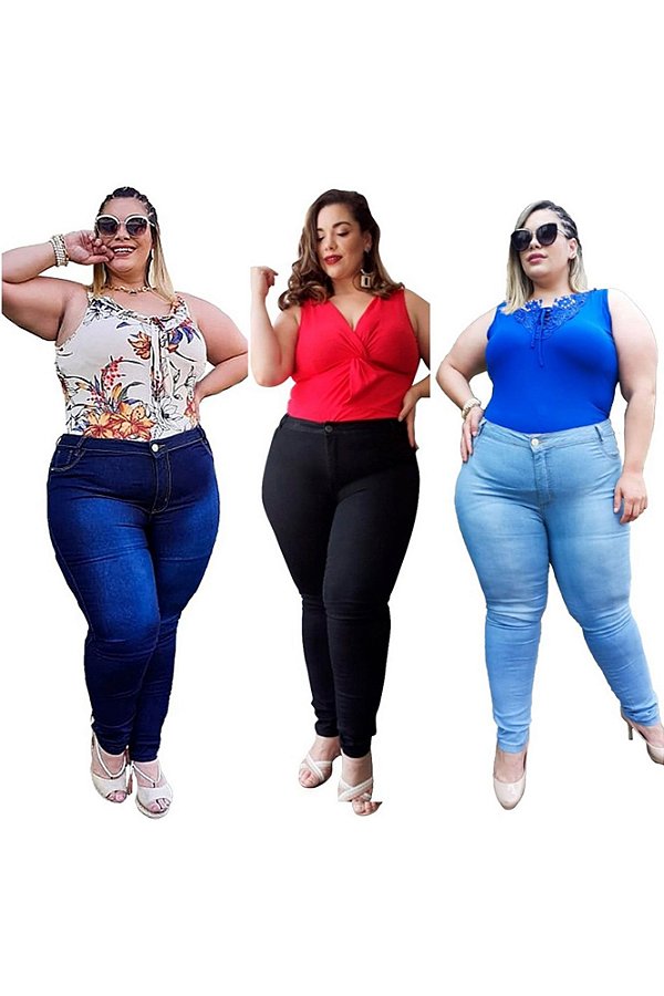 Kit com 3 Calças Jeans Feminina Plusize
