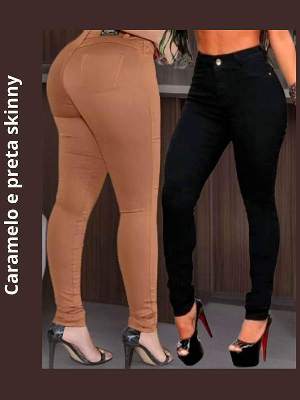 Combo calça jeans feminina cintura alta preta e caramelo