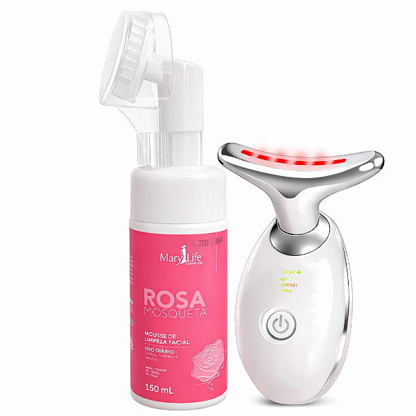 Kit Spa Facial Mousse Limpeza Rosa Mosqueta + Massageador Fa