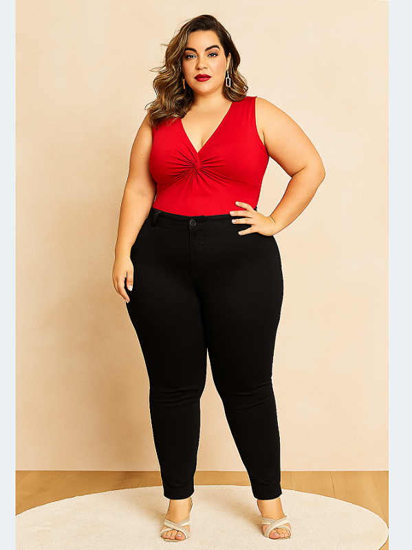 Calça Jeans Preta Plus Size Com Elastano.