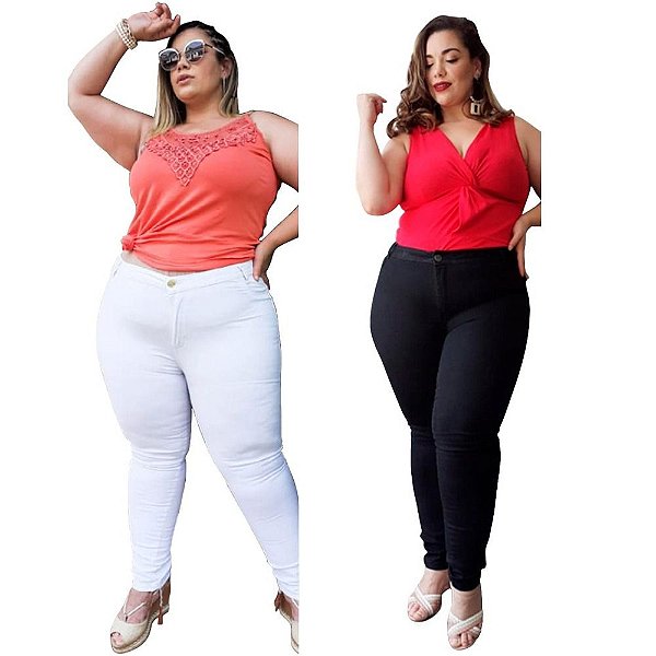 Kit com 2 Calças Jeans Feminina Tamanho Grande Plusize Preta e Branca