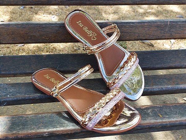 Sandália Rasteira No Atacado Feminina com Glitter - 2413 Bronze