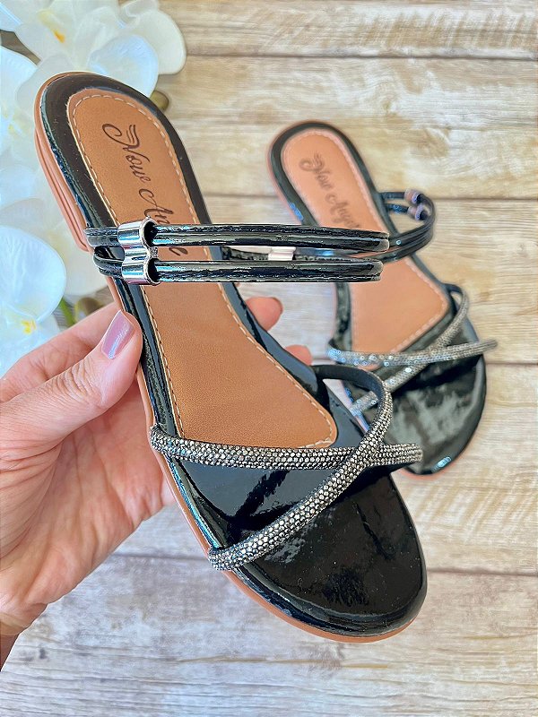 Sandália Rasteirinha Feminina Com Strass Luxo na Frente no Atacado