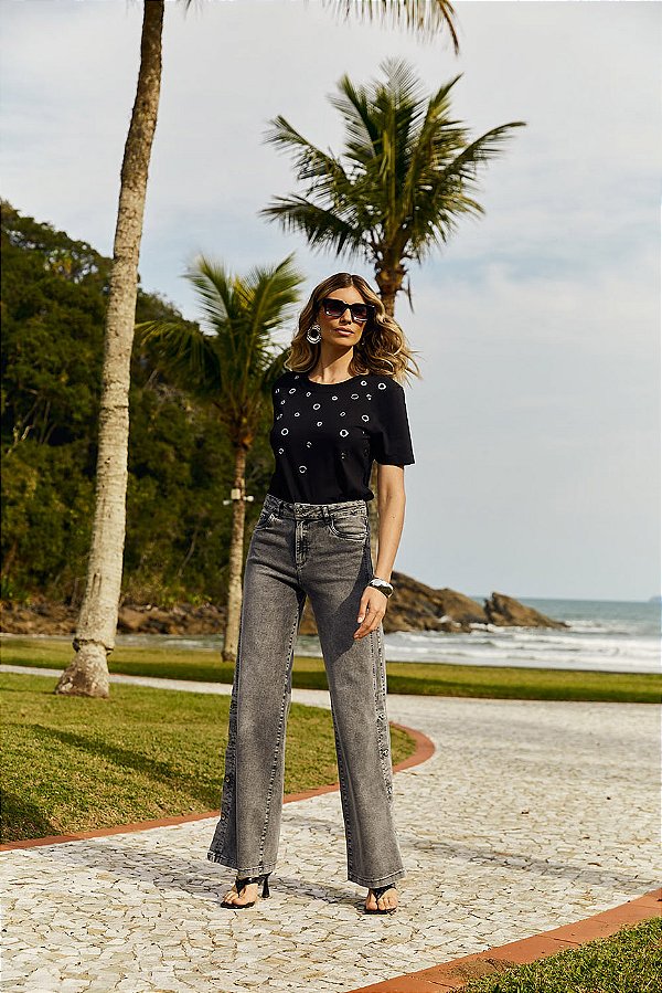WIDE LEG BLACK JEANS ABERTURA LATERAL
