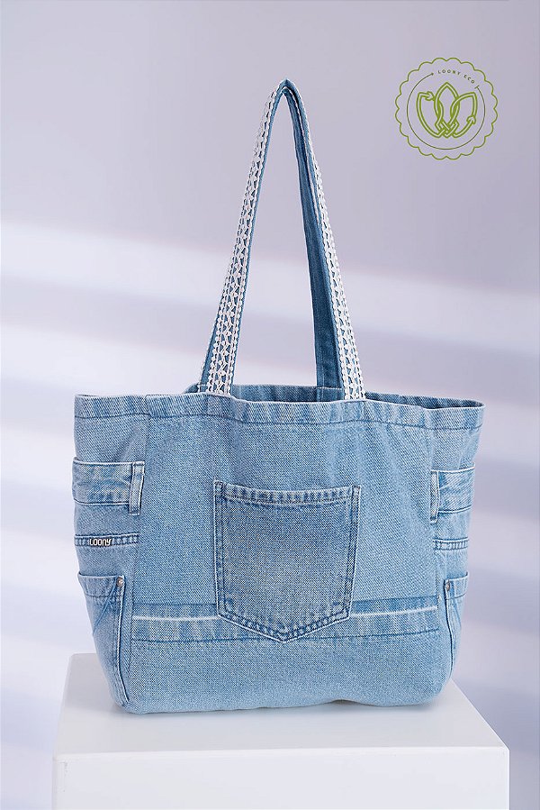 Bolsa Shopper Denim Claro Pocket (Upcycling)