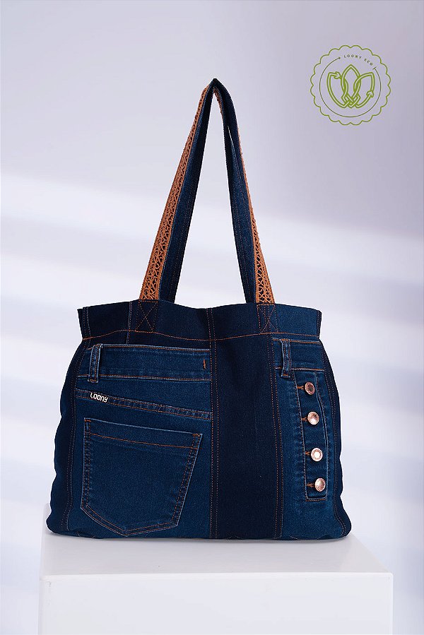 Bolsa Tote Denim Botões Cobre (Upcycling)