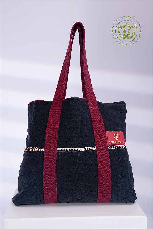 Bolsa Tote Indigo Faixa Bordeaux II (Upcycling)