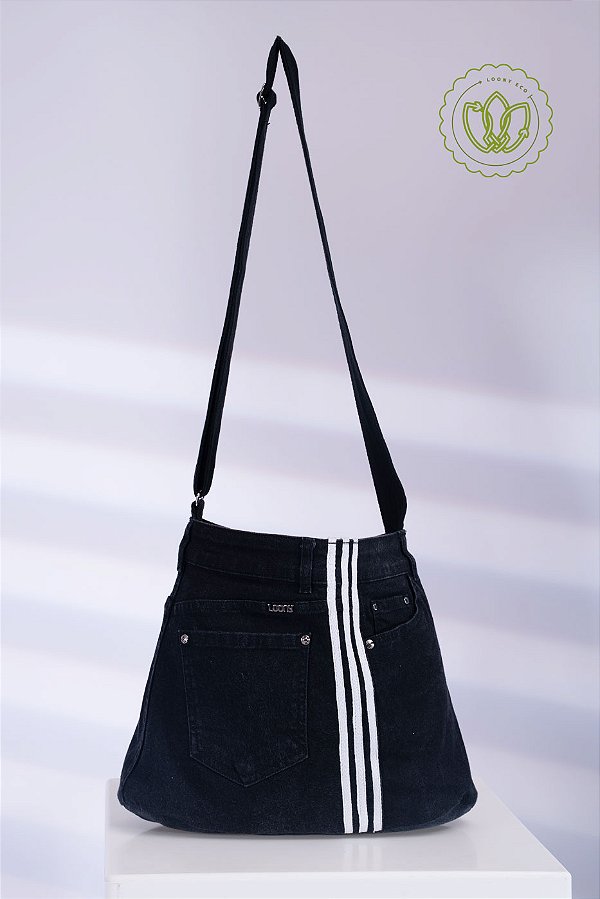 Bolsa Hobo Faixa Tripla Preto (Upcycling)