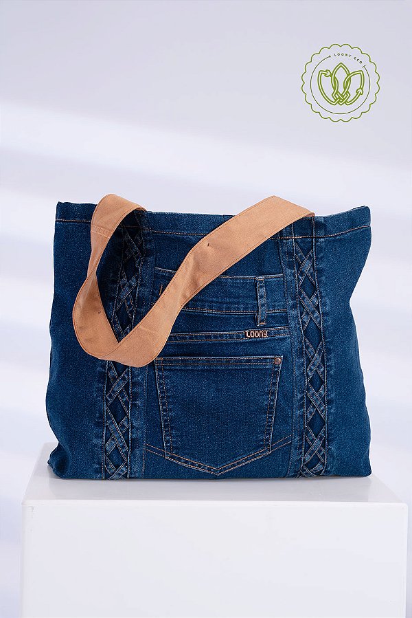 Bolsa Shopper Indigo Tranças Laterais (Upcycling)