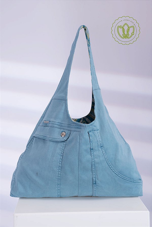 Bolsa Hobo Curvas Azul Céu (Upcycling)